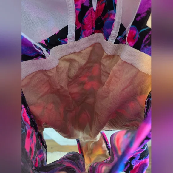 Maxine of Hollywood Black One-Piece with Pink & Purple Floral Print - Picture 6 of 8